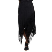 Women's Black Fringe Faux Suede Skirt