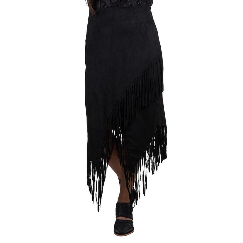 Women's Black Fringe Faux Suede Skirt