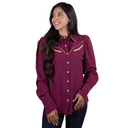 Women's Plum Long Sleeve Pearl Snap