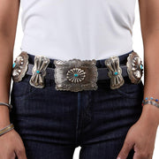 Vintage Turquoise Concho with Bow Tie Black Leather Belt