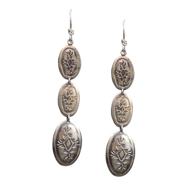 Triple Long Oval Navajo Engraved Earrings