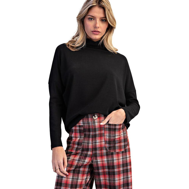 Women's Black Mock Neck Dolman Sleeve Top