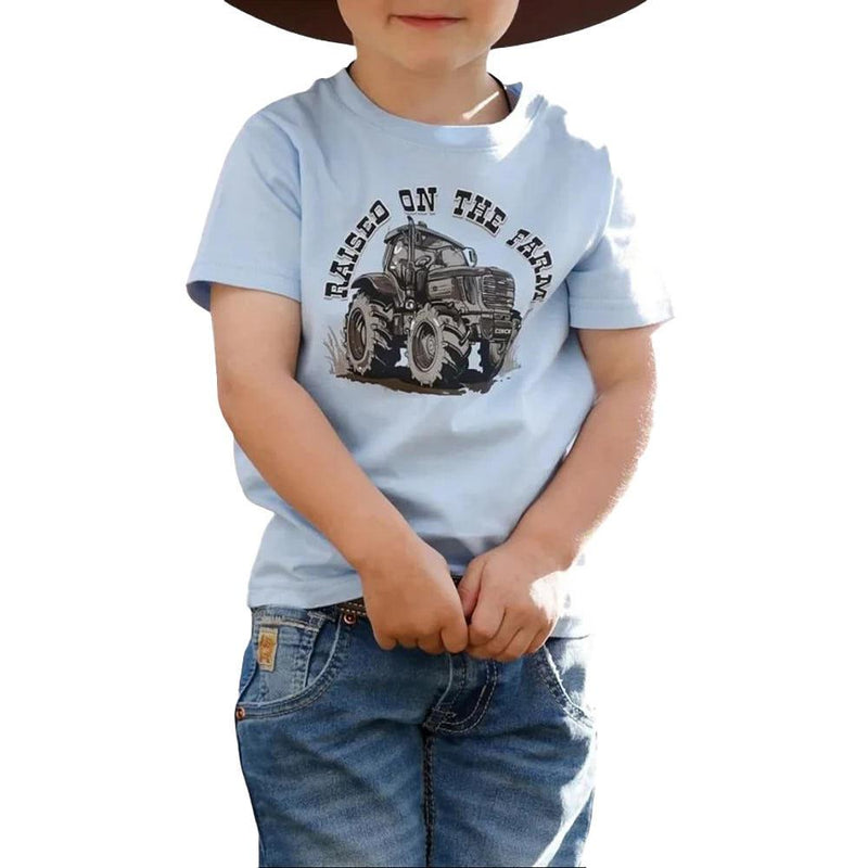 Toddler Boy's Light Blue Raised On The Farm Tee Shirt