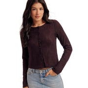 Women's Eggplant Jacquard Button Cardigan