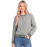Women's Light Olive Button Crew Neck Cardigan