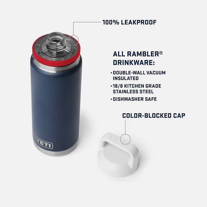 Yeti Coolers Navy, Red, and White Rambler 26 oz Bottle Chug