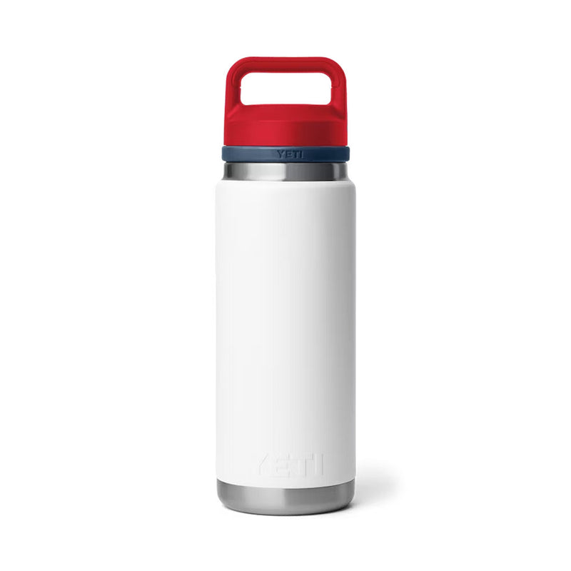 Yeti Coolers White, Navy, and Red Rambler 26 oz Bottle Chug