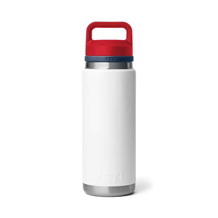 Yeti Coolers White, Navy, and Red Rambler 26 oz Bottle Chug