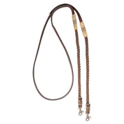 Adjustable Leather and Braided Rope Reins with Rawhide Accents