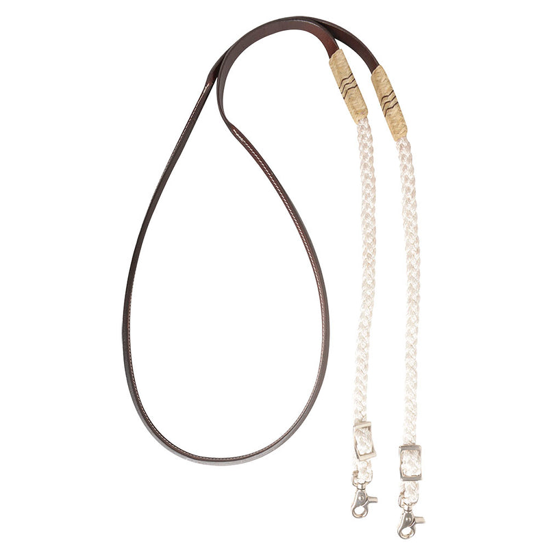 Adjustable Leather and Braided Rope Reins with Rawhide Accents