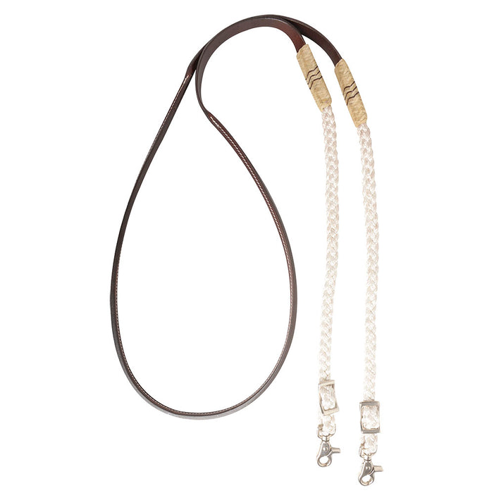 Adjustable Leather and Braided Rope Reins with Rawhide Accents