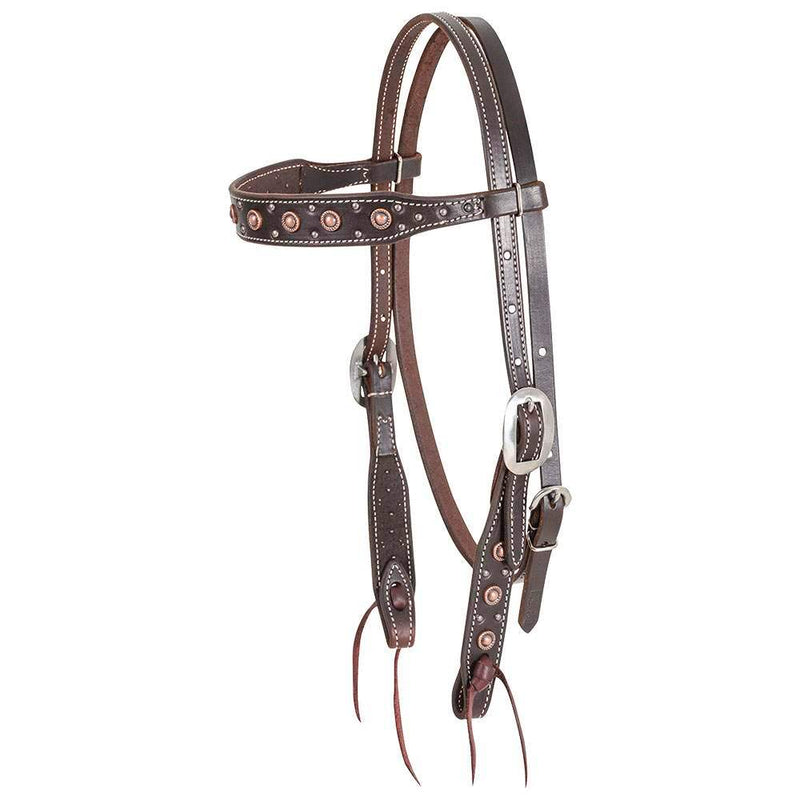 Martin Saddlery Skirting Leather Browband Headstall w/Rope Edged Dots