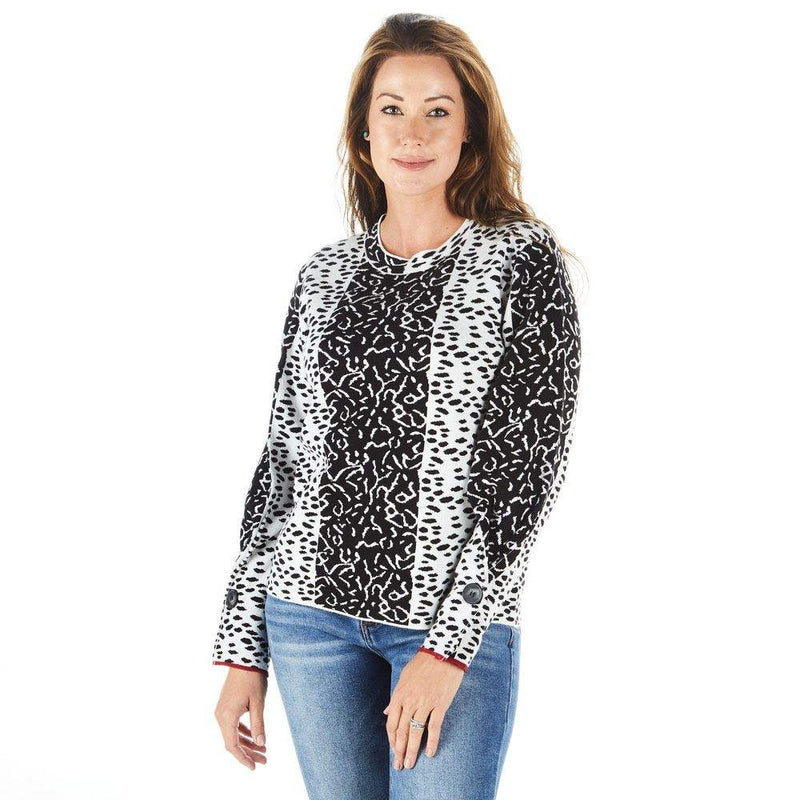 True Blue Ethyl Women's Black and White Animal Print Sweater