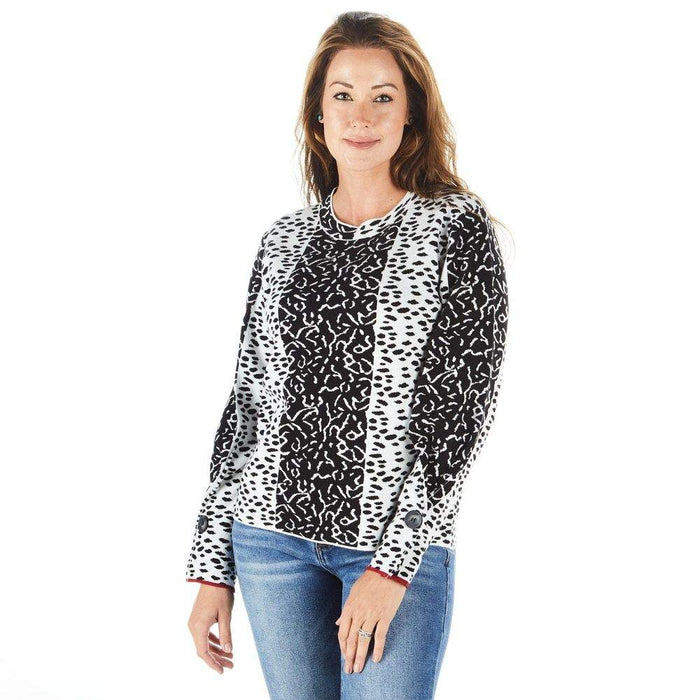 True Blue Ethyl Women's Black and White Animal Print Sweater