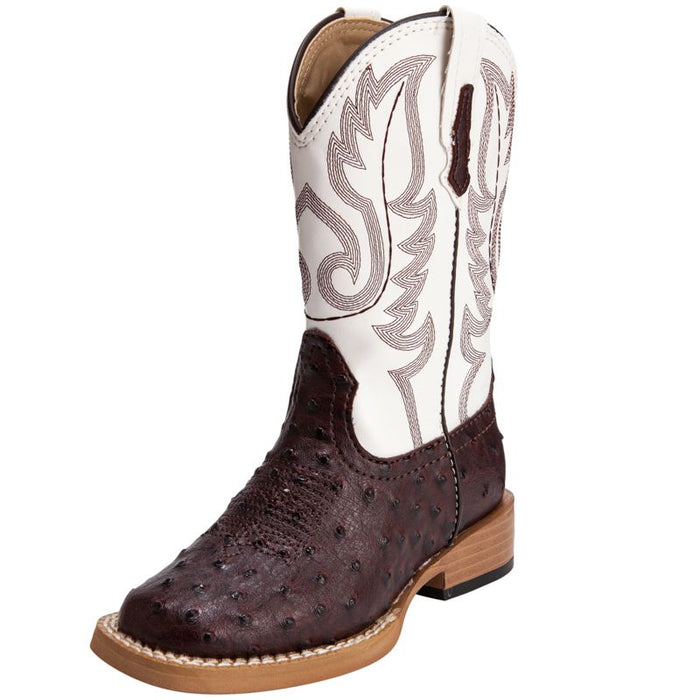 Kid's Brown Ostrich Print Cowboy Boots