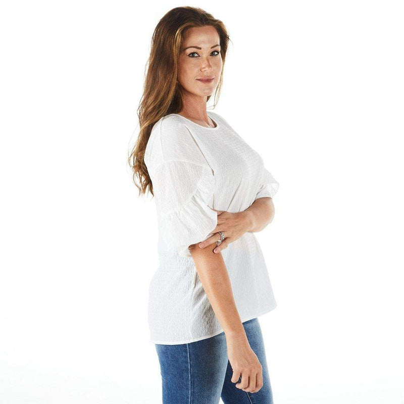 True Blue Ethyl Women's White Ruffle Sleeve Top
