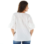 True Blue Ethyl Women's White Ruffle Sleeve Top