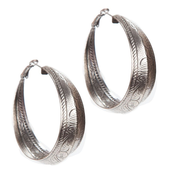 Women's Burnished Silver Hoop Earrings