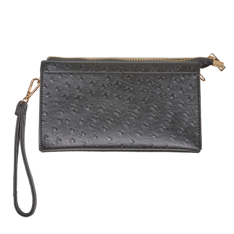 NRS Black Ostrich Clutch