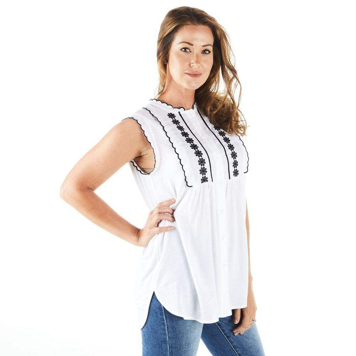 True Blue Ethyl Women's Sleeveless Top with Embroidery