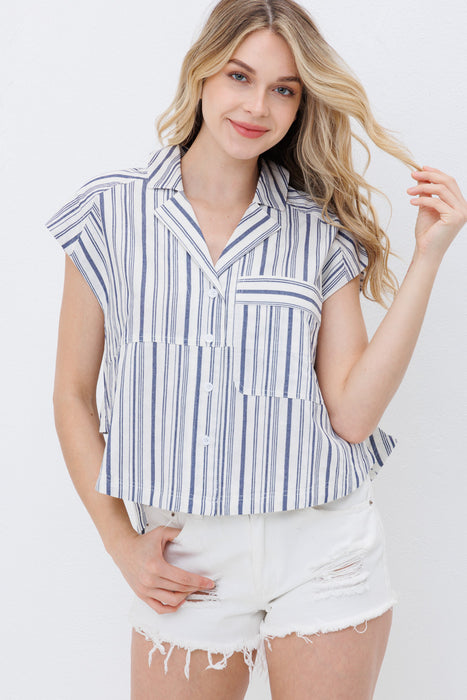 Blue B Womens Navy Stripe Button Up Shirt