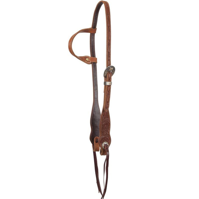 Coolhorse Leather Floral Knife Carved Slip Ear Headstall with Silver Sinclair Buckle main image 1