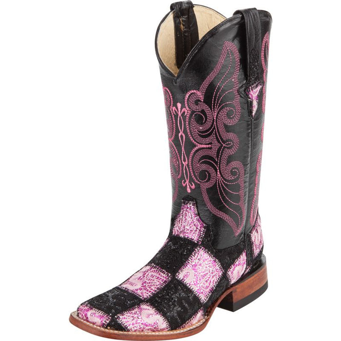 Women's Black and Pink Patchwork Cowgirl Boots