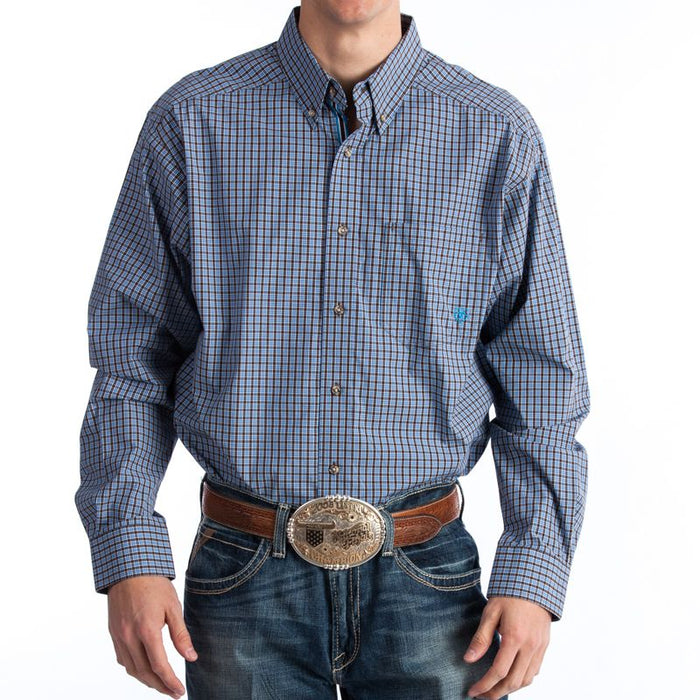 Men's Chocolate and Blue Plaid Buttondown Shirt