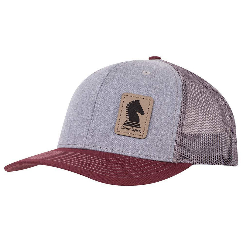 Classic Grey and Maroon Leather Patch Logo Cap