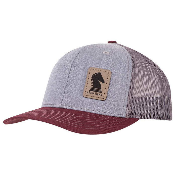 Grey and Maroon Leather Patch Logo Cap