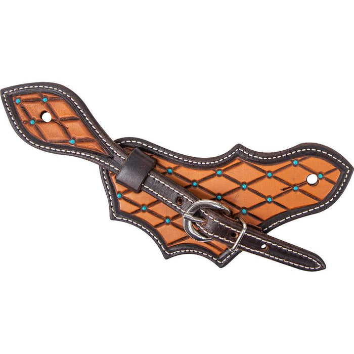Natural Quilted Tool with Dyed Edges and Turquoise Spots Oak Leaf Spur Strap