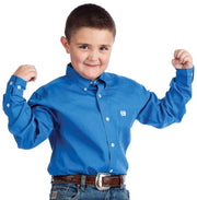 Boy's Blue Twill Button Down Shirt