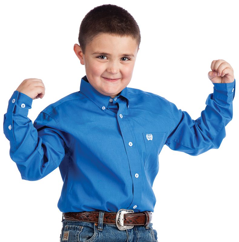 Boy's Blue Twill Button Down Shirt