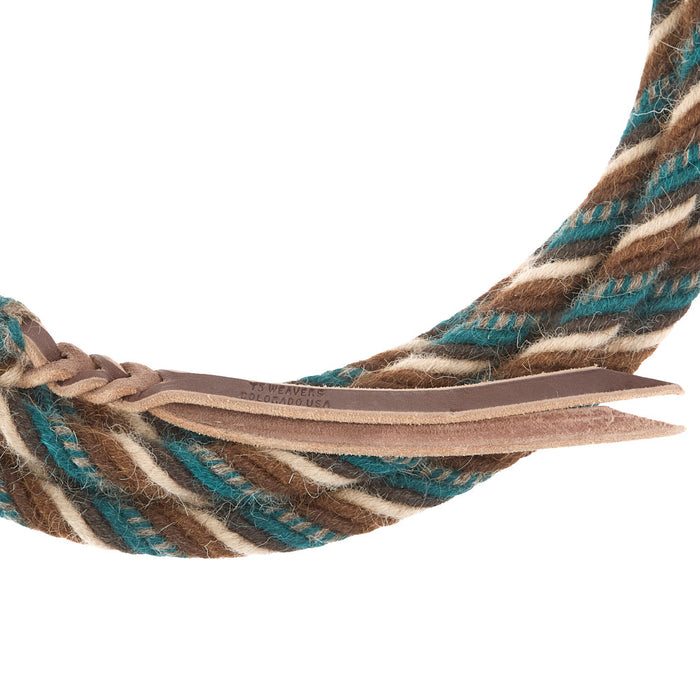 T3 Weavers 5/8 inch by 22 feet Natural and Turquoise 100% Alpaca Mecate Reins