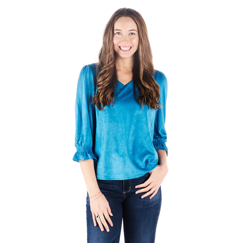 True Blue Womens Suede Long Sleeve Shirt