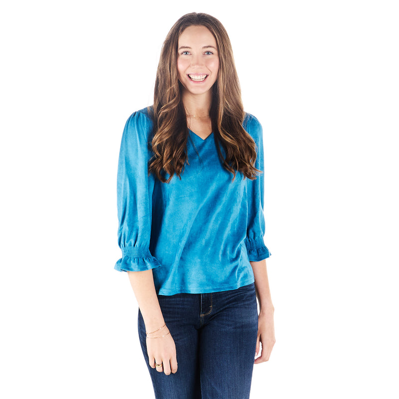 True Blue Womens Suede Long Sleeve Shirt