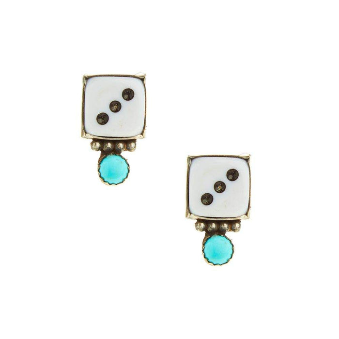Horse Money Turquoise White Dice Earrings