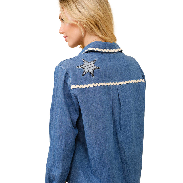 Blue B Women's Indigo Ric Rac Embroidered Top