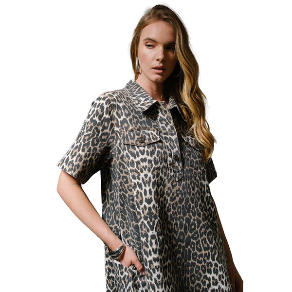 Blue B Women's Leopard Print Denim Dress