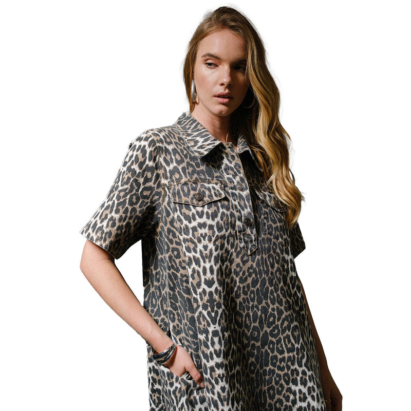 Blue B Women's Leopard Print Denim Dress