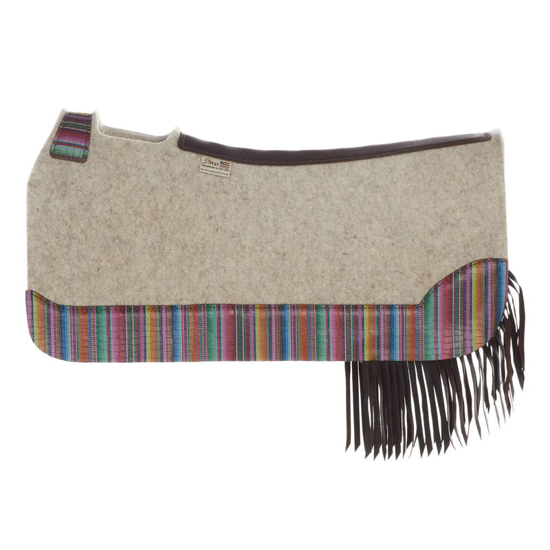 5 The Barrel Racer 7/8 Natural Felt Saddle Pad with Serape and Fringe