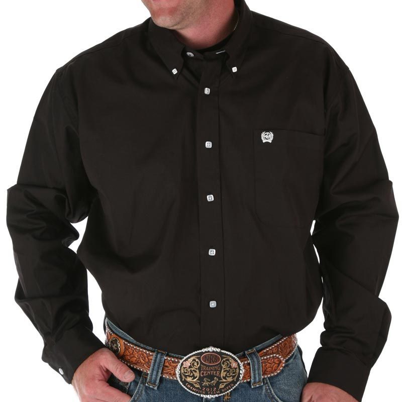 Men's Black Pinpoint Oxford Long Sleeve Shirt-3X