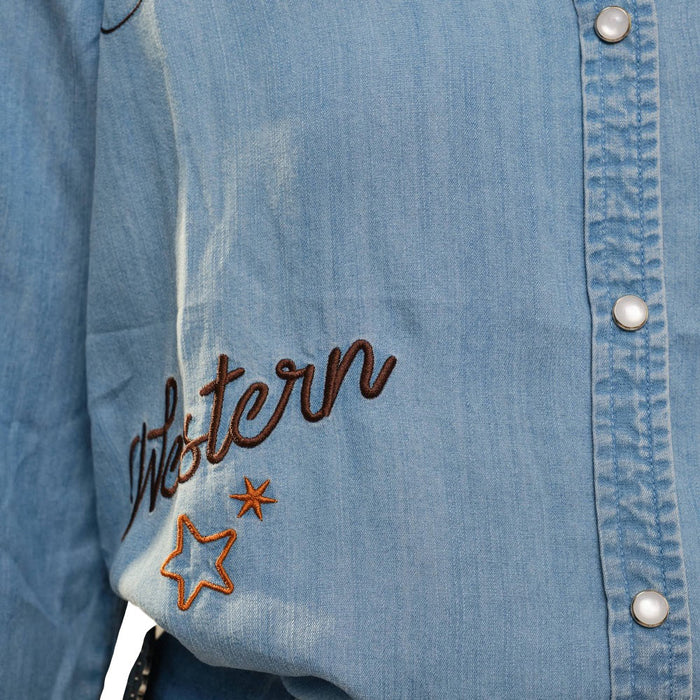 Blue B Women's Washed Denim Embroidered Western Shirt
