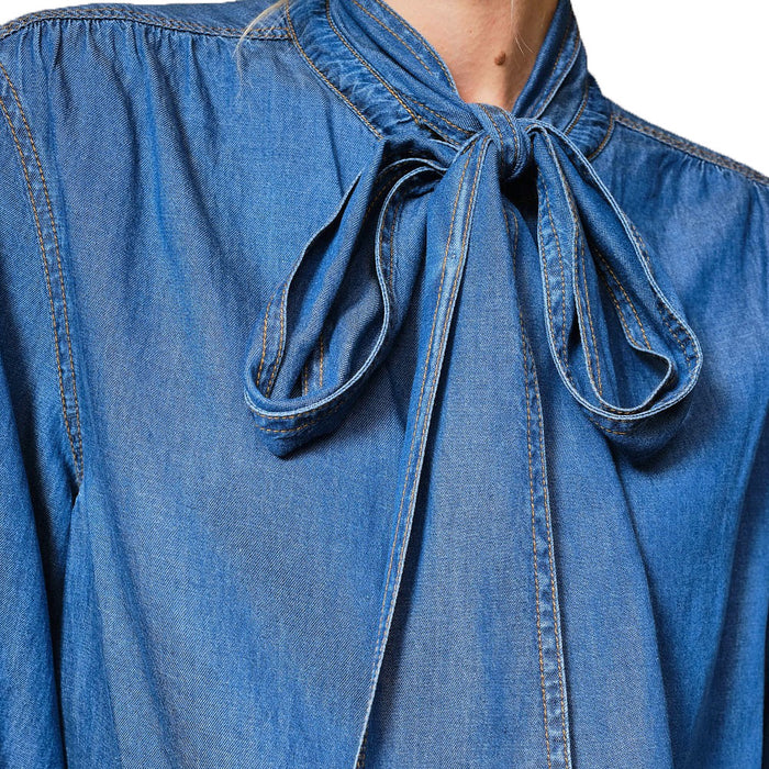 Blue B Women's Dark Wash Tie Neck Denim Top