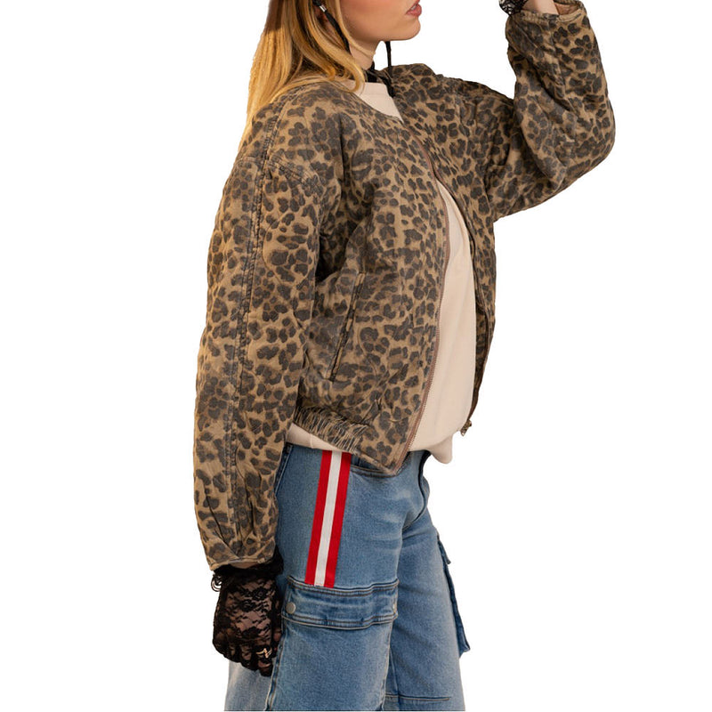 Blue B Women's Leopard Washed Quilted Zip Jacket