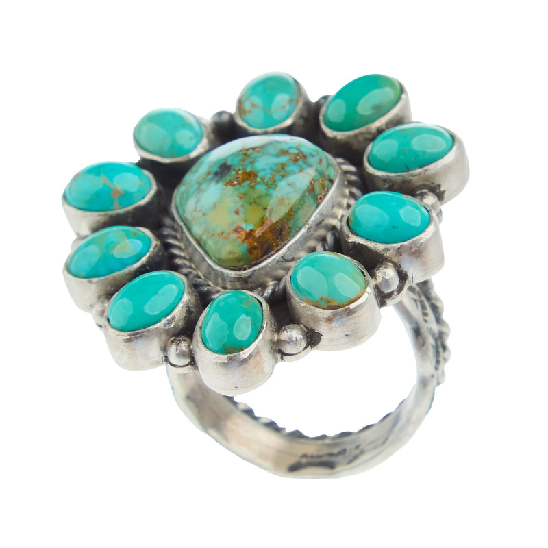NRS Adjustable Sterling Silver Turquoise Cluster Ring