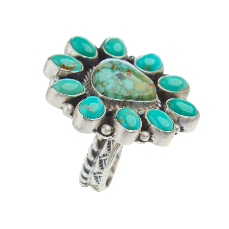 NRS Adjustable Sterling Silver Turquoise Cluster Ring