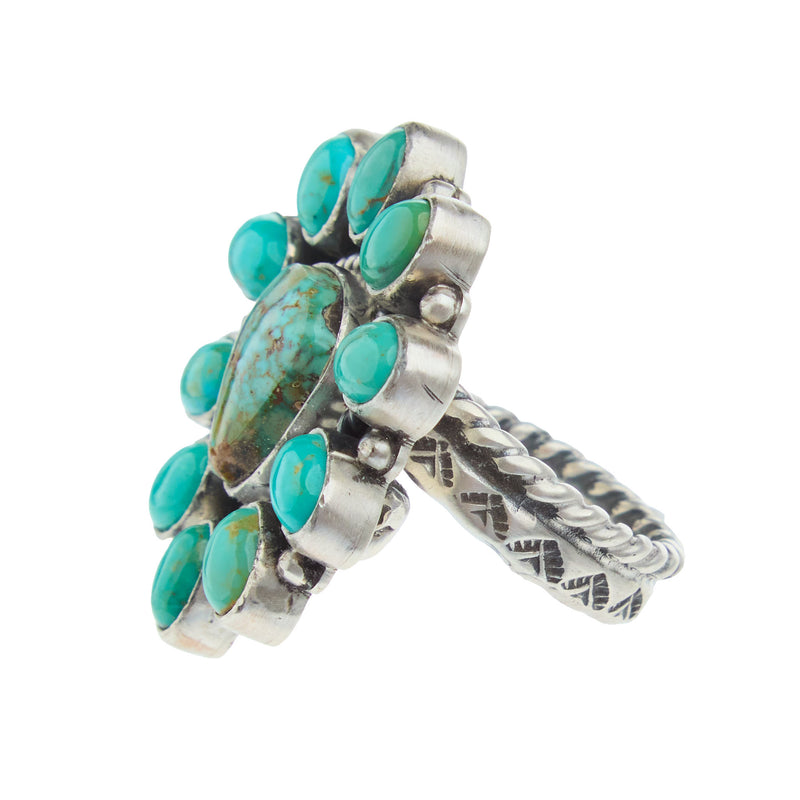 NRS Adjustable Sterling Silver Turquoise Cluster Ring