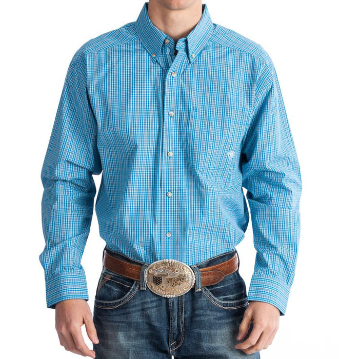 Men's Turquoise Blue and Chocolate Plaid Buttondown Shirt