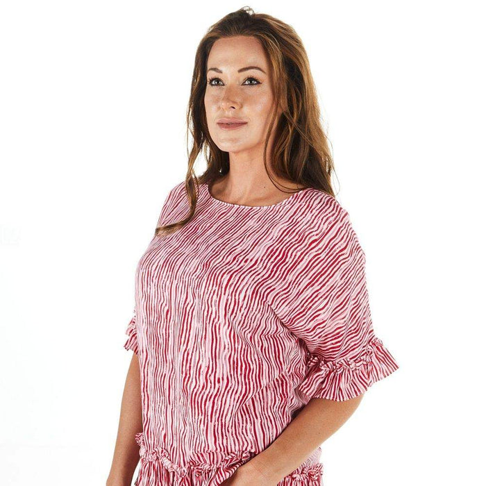True Blue Ethyl Women's Stripe Blouse with Ruffles